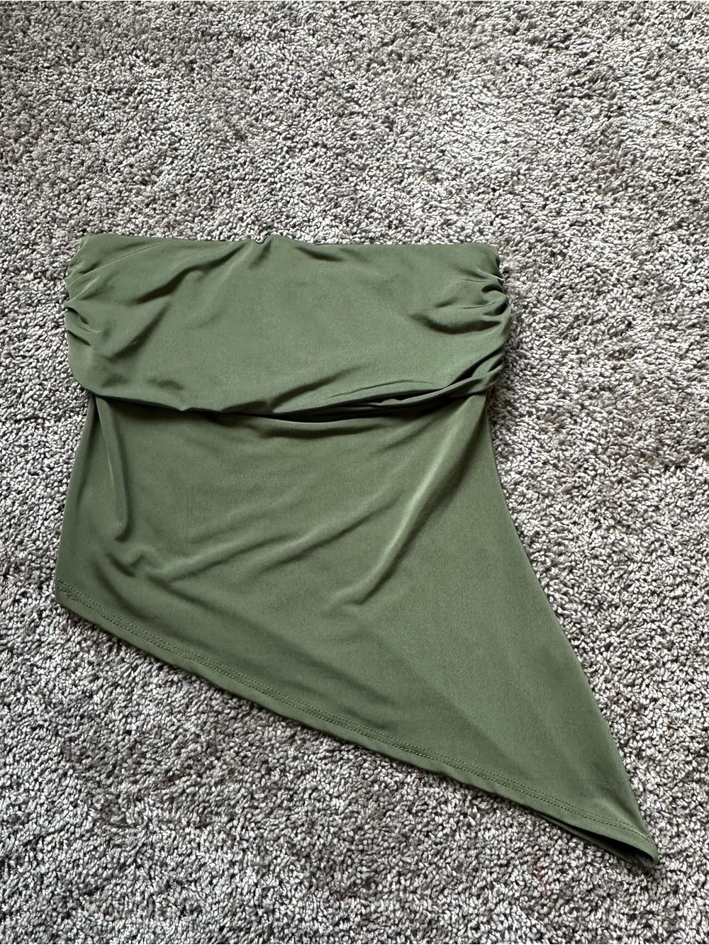 Olive Green Asymmetrical Strapless Women's Top